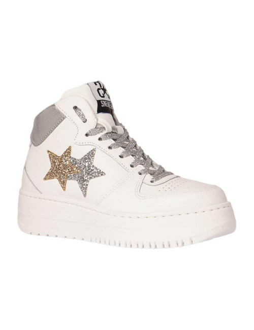 Sneakers Queen High Bianco- Oro-Argento 2Star 3289